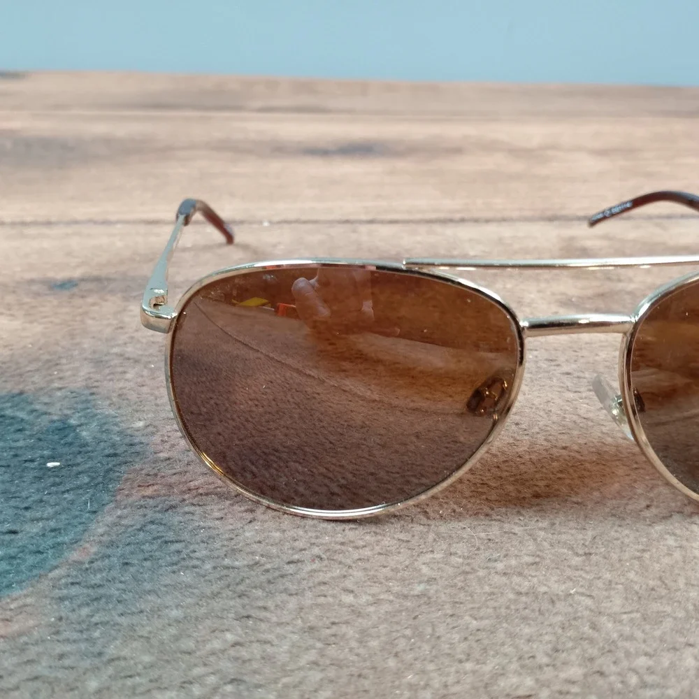Panama Jack Gold Aviator Sunglasses Brown Tinted Lenses Unisex Classic Pilot